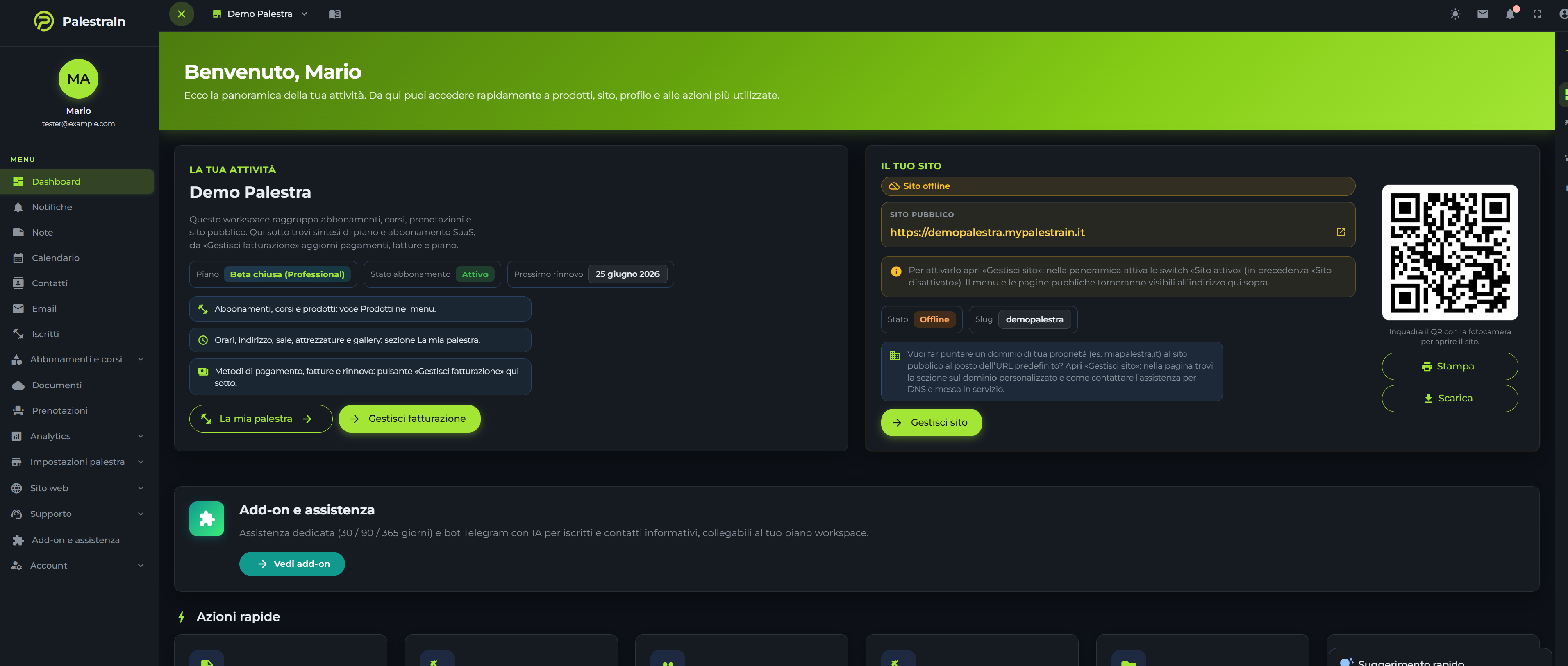 Anteprima dashboard operativa PalestraIn